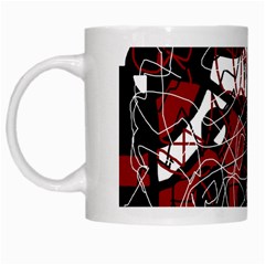 Red Black And White Abstract High Art White Mugs by Valentinaart