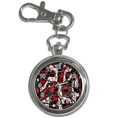 Red Black And White Abstract High Art Key Chain Watches by Valentinaart