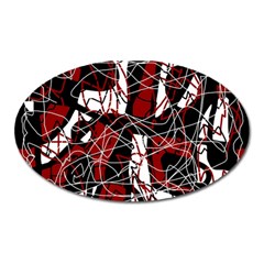 Red Black And White Abstract High Art Oval Magnet by Valentinaart