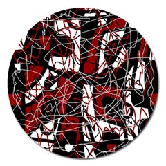 Red Black And White Abstract High Art Magnet 5  (round) by Valentinaart