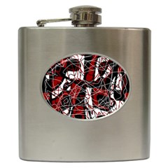 Red Black And White Abstract High Art Hip Flask (6 Oz) by Valentinaart