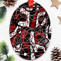 Red Black And White Abstract High Art Oval Ornament (two Sides) by Valentinaart