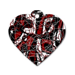 Red Black And White Abstract High Art Dog Tag Heart (two Sides) by Valentinaart