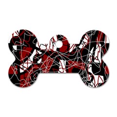 Red Black And White Abstract High Art Dog Tag Bone (one Side) by Valentinaart