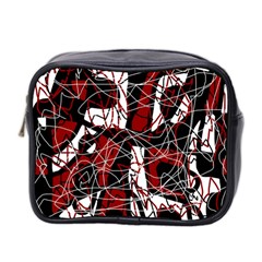 Red Black And White Abstract High Art Mini Toiletries Bag 2-side by Valentinaart