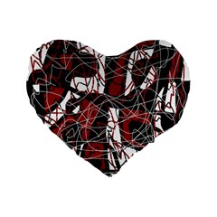 Red Black And White Abstract High Art Standard 16  Premium Flano Heart Shape Cushions by Valentinaart