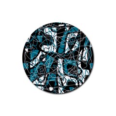 Blue, Black And White Abstract Art Rubber Round Coaster (4 Pack)  by Valentinaart