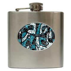 Blue, Black And White Abstract Art Hip Flask (6 Oz) by Valentinaart