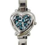 Blue, black and white abstract art Heart Italian Charm Watch Front