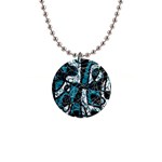 Blue, black and white abstract art Button Necklaces Front