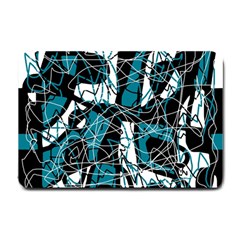 Blue, Black And White Abstract Art Small Doormat  by Valentinaart