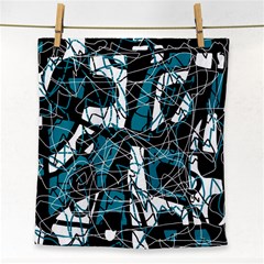 Blue, Black And White Abstract Art Face Towel by Valentinaart