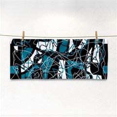 Blue, Black And White Abstract Art Hand Towel by Valentinaart