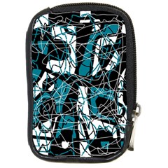 Blue, Black And White Abstract Art Compact Camera Cases by Valentinaart