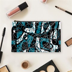 Blue, Black And White Abstract Art Cosmetic Bag (medium)  by Valentinaart