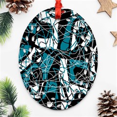 Blue, Black And White Abstract Art Oval Filigree Ornament (2-side)  by Valentinaart