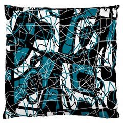 Blue, Black And White Abstract Art Large Cushion Case (two Sides) by Valentinaart