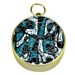 Blue, Black And White Abstract Art Gold Compasses by Valentinaart