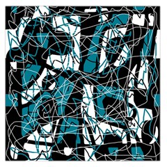 Blue, Black And White Abstract Art Large Satin Scarf (square) by Valentinaart