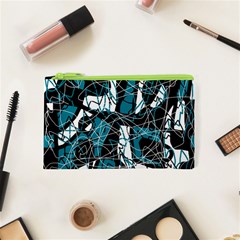 Blue, Black And White Abstract Art Cosmetic Bag (xs) by Valentinaart