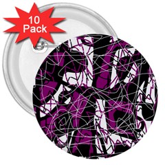 Purple, White, Black Abstract Art 3  Buttons (10 Pack)  by Valentinaart