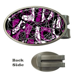 Purple, White, Black Abstract Art Money Clips (oval)  by Valentinaart