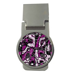 Purple, White, Black Abstract Art Money Clips (round)  by Valentinaart