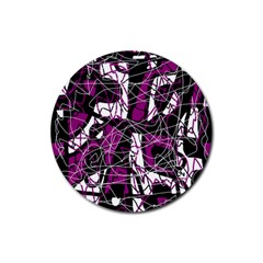 Purple, White, Black Abstract Art Rubber Round Coaster (4 Pack)  by Valentinaart