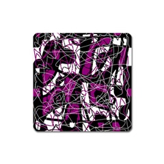 Purple, White, Black Abstract Art Square Magnet by Valentinaart