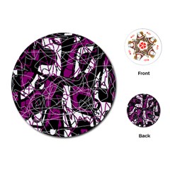 Purple, White, Black Abstract Art Playing Cards (round)  by Valentinaart