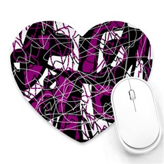 Purple, White, Black Abstract Art Heart Mousepads by Valentinaart