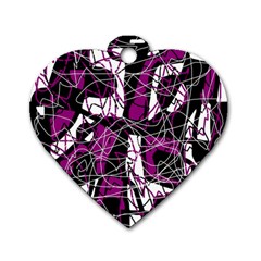 Purple, White, Black Abstract Art Dog Tag Heart (two Sides) by Valentinaart