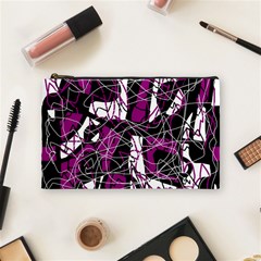 Purple, White, Black Abstract Art Cosmetic Bag (medium)  by Valentinaart