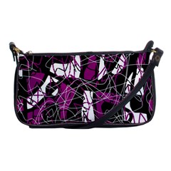 Purple, White, Black Abstract Art Shoulder Clutch Bags by Valentinaart