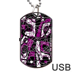 Purple, White, Black Abstract Art Dog Tag Usb Flash (two Sides)  by Valentinaart