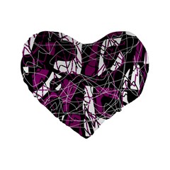 Purple, White, Black Abstract Art Standard 16  Premium Heart Shape Cushions by Valentinaart