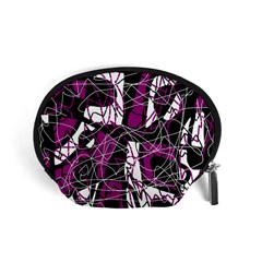 Purple, White, Black Abstract Art Accessory Pouches (small)  by Valentinaart