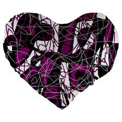 Purple, White, Black Abstract Art Large 19  Premium Flano Heart Shape Cushions by Valentinaart