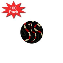 Red Snakes 1  Mini Buttons (100 Pack)  by Valentinaart