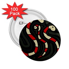 Red Snakes 2 25  Buttons (100 Pack)  by Valentinaart