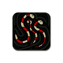 Red Snakes Rubber Square Coaster (4 Pack)  by Valentinaart