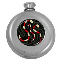 Red Snakes Round Hip Flask (5 Oz) by Valentinaart