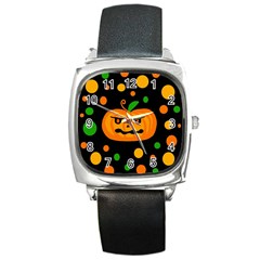 Halloween pumpkin Square Metal Watch