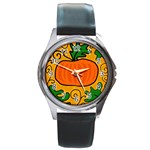 Thanksgiving pumpkin Round Metal Watch Front