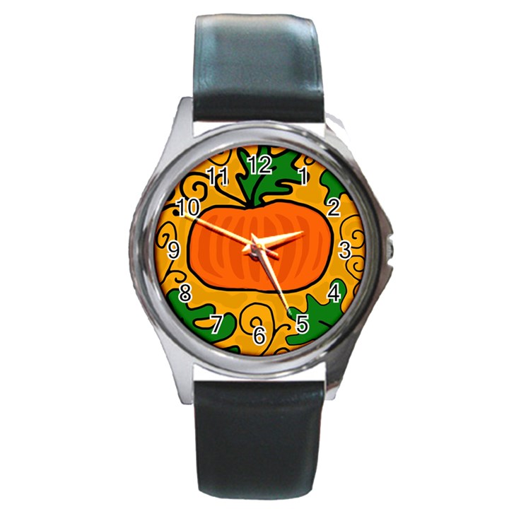 Thanksgiving pumpkin Round Metal Watch