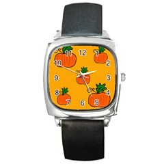 Thanksgiving Pumpkins Pattern Square Metal Watch by Valentinaart