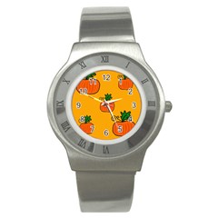 Thanksgiving Pumpkins Pattern Stainless Steel Watch by Valentinaart