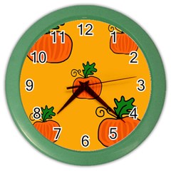 Thanksgiving Pumpkins Pattern Color Wall Clocks by Valentinaart