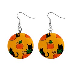 Halloween Pumpkins And Cats Mini Button Earrings by Valentinaart