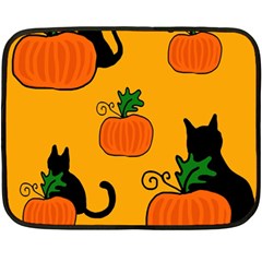 Halloween Pumpkins And Cats Fleece Blanket (mini) by Valentinaart